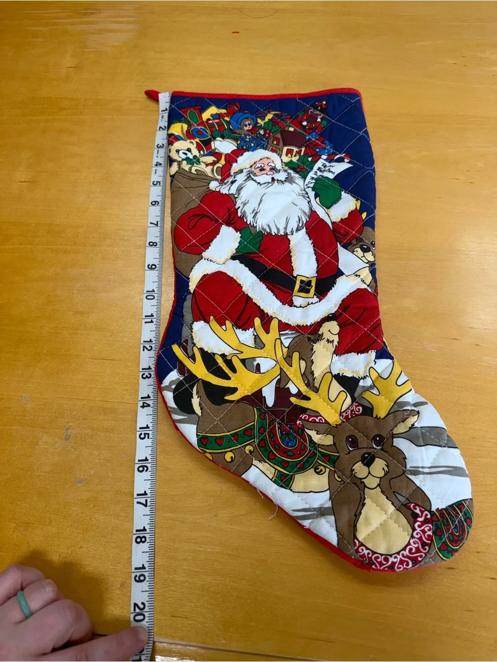 Vintage QUILTED CHRISTMAS STOCKING Bag Gift Santa Gifts Toys Reindeer